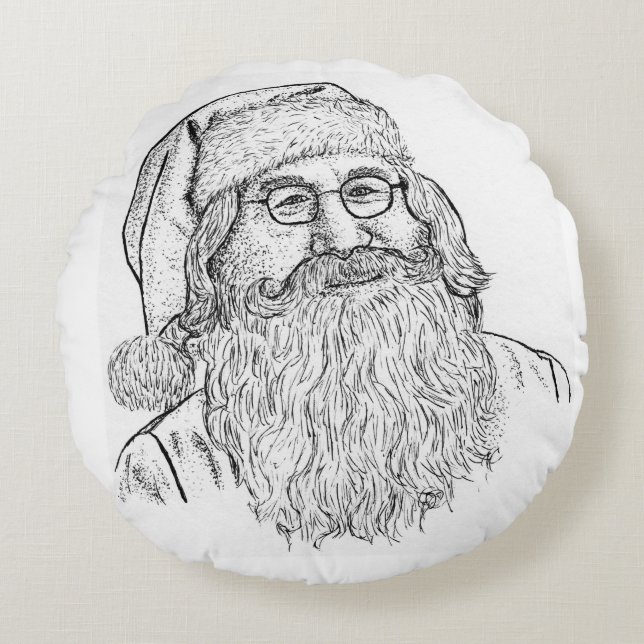 Coussin Rond avec Père Noël en Pointillisme Dessin (Devant)