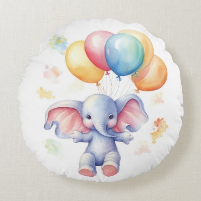 Coussin Rond Bébé Éléphant Mignon : Confort et Dou (Devant)