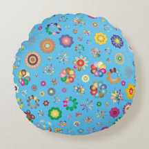 Coussin rond bicolore motif Multi Fleurs