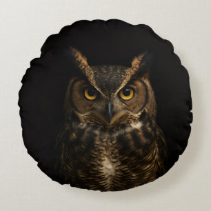Coussin rond Black 4 Luxe à motif Chouette Golden