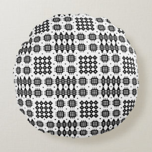Coussin rond blanc de noir de motif de tapisserie