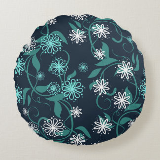 Coussin rond blanc et Turquoise