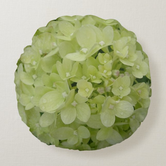Coussin rond blanc Motif Hydrangea (Devant)
