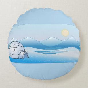 Coussin rond bleu d'igloo arctique