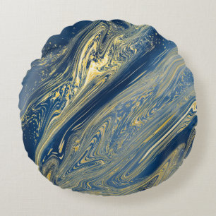 Coussin rond bleu et or métallique