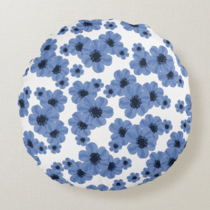 Coussin rond bleu fleur
