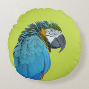 Coussin rond bleu jaune Macaw