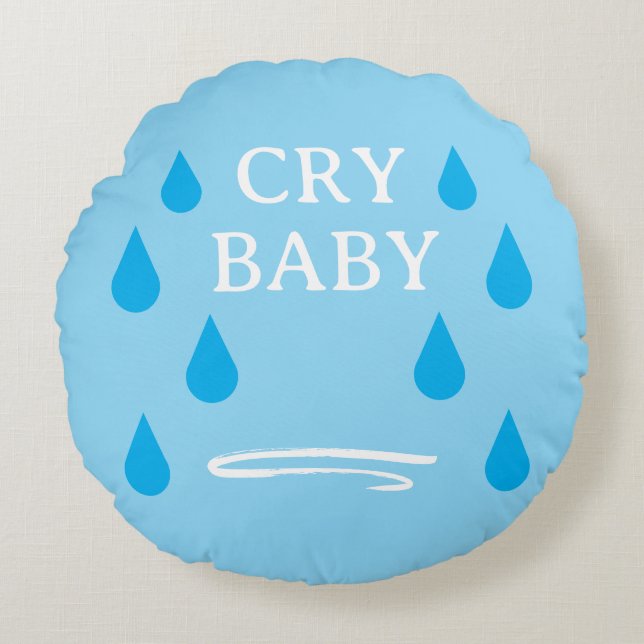 Coussin rond bleu mignon bébé pleure avec des larm (Devant)