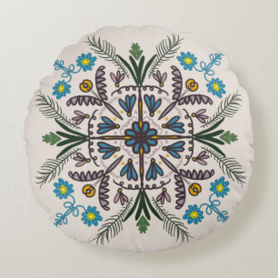 Coussin rond bohème coloré à motif botanique manda