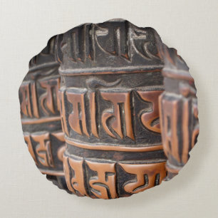 Coussin rond bouddhiste de roues de prière