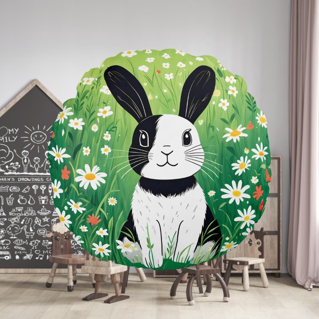 Coussin Rond Bunny Noir Et Blanc (Créateur téléchargé)