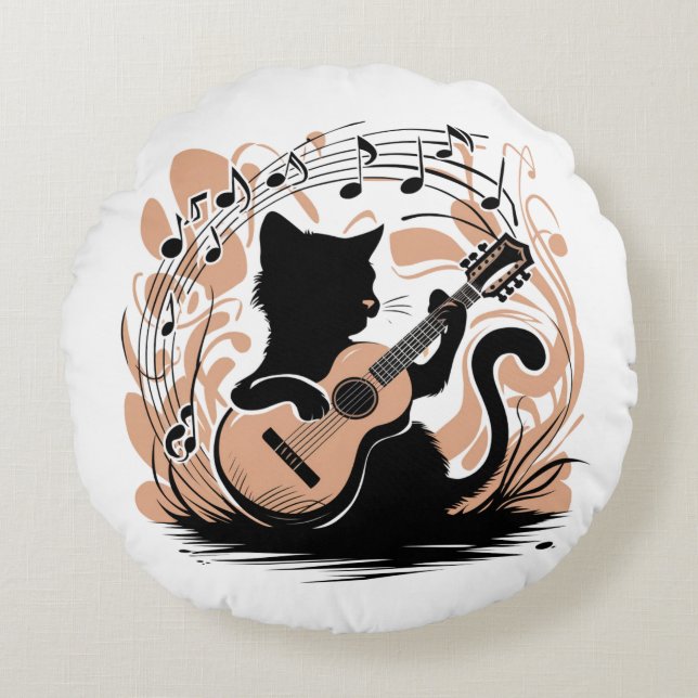 Coussin rond - Chat noir (Devant)