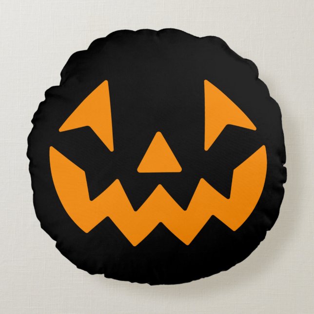 Coussin rond Citrouille noir Halloween (Devant)