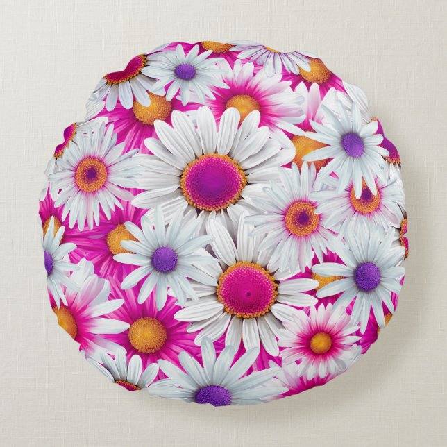 Coussin rond coloré Marguerite Daisy (Devant)