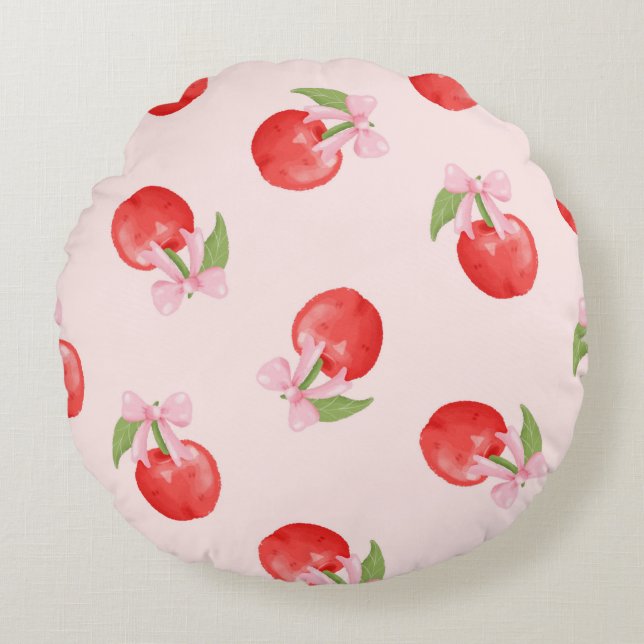 Coussin rond Coquette Cherry et Bow (Devant)