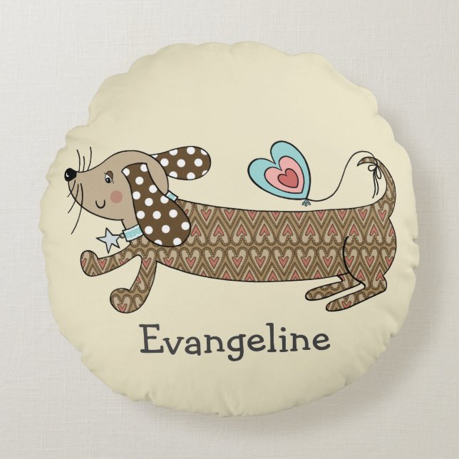 Coussin rond Dachshund Saucisse Personnalisé (Devant)