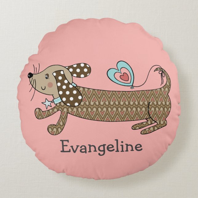 Coussin rond Dachshund Saucisse Personnalisé (Devant)