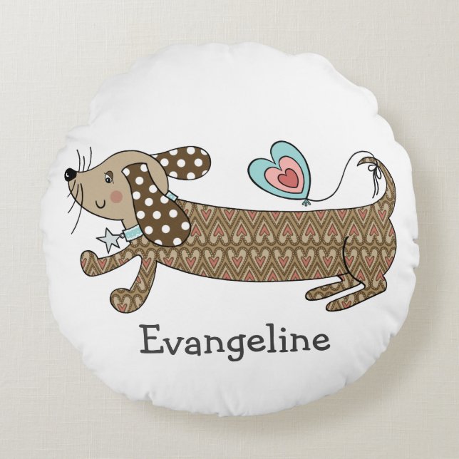 Coussin rond Dachshund Saucisse Personnalisé (Devant)