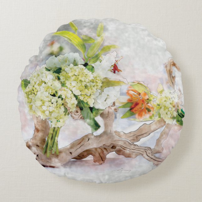 Coussin rond d'aquarelle de Bella d'hortensias (Devant)
