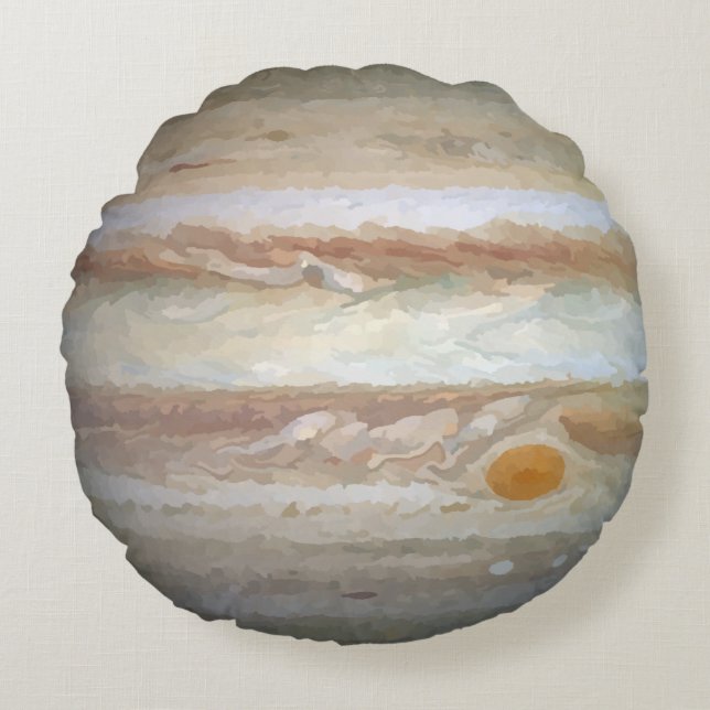 Coussin rond d'aquarelle de la planète Jupiter (Devant)