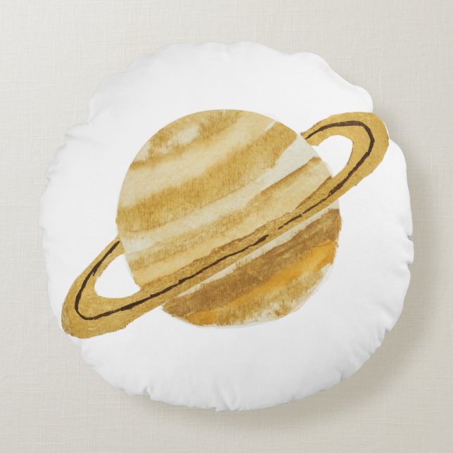 Coussin rond d'aquarelle de planète de Saturn (Devant)