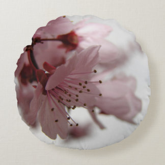 Coussin rond d'art de photo de fleurs roses de