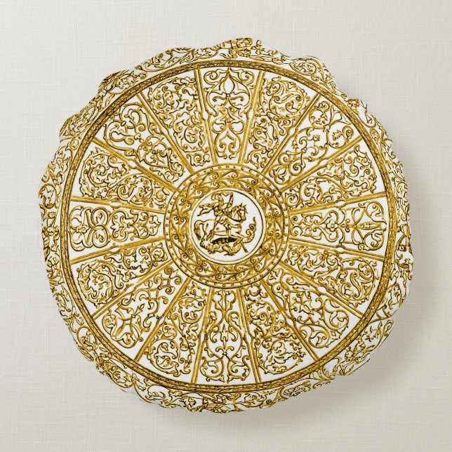 Coussin rond d'aube de mandala d'or décoratif d'or (Dos)