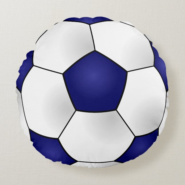 Coussin rond de balle de football bleu (Devant)