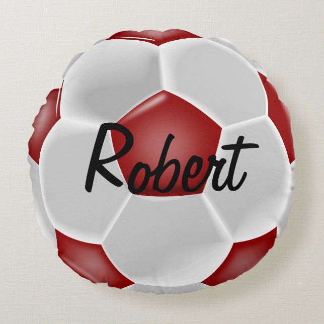 Coussin rond de balle de football rouge personnali (Devant)