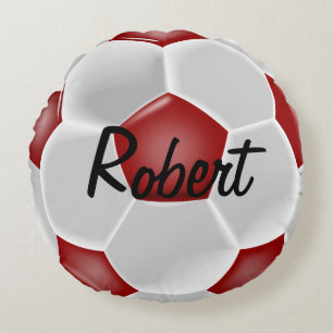Coussin rond de ballon de football rouge fait sur