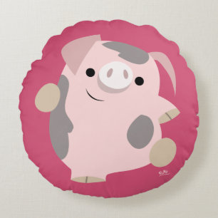 Coussin rond de bande dessinée de porc mignon de