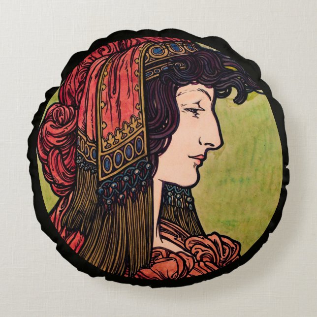 Coussin rond de beauté en verre de Mucha (Devant)