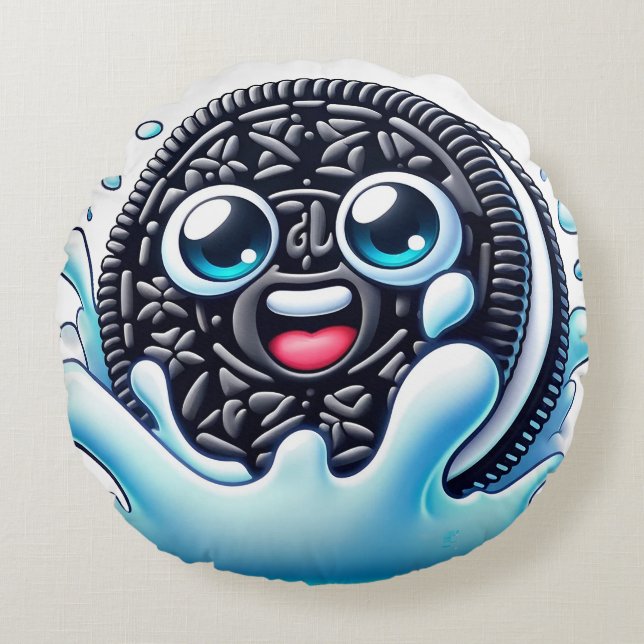 Coussin rond de biscuits noir et blanc Twist (Devant)