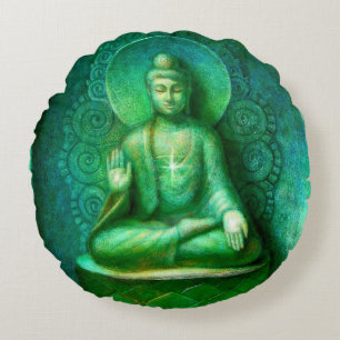 Coussin rond de Bouddha de méditation verte de zen