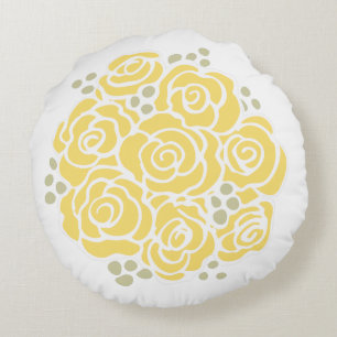 Coussin rond de bouquet de fleur de rose jaune