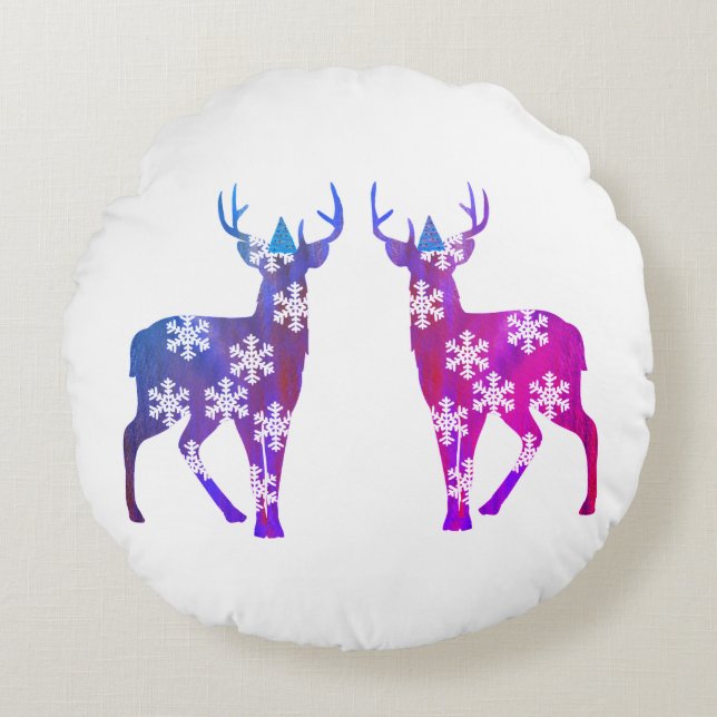 Coussin rond de cerf Snowflakes polyester (Devant)