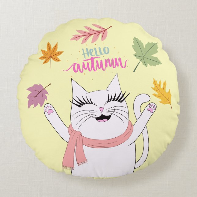 Coussin rond de chat d'automne réversible (Devant)
