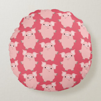 Coussin rond de cochons de dessin curieux