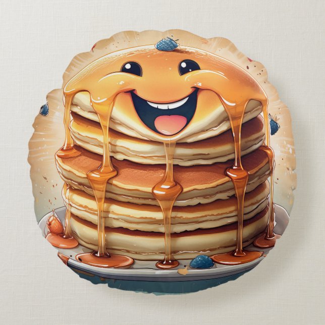 Coussin rond de crêpes de dessin - Whimsical et am (Devant)