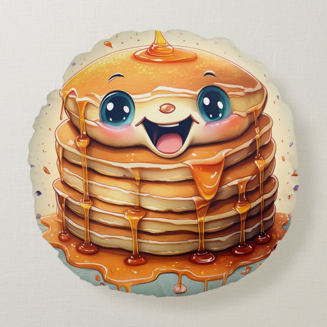 Coussin rond de crêpes de dessin - Whimsical et am (Devant)