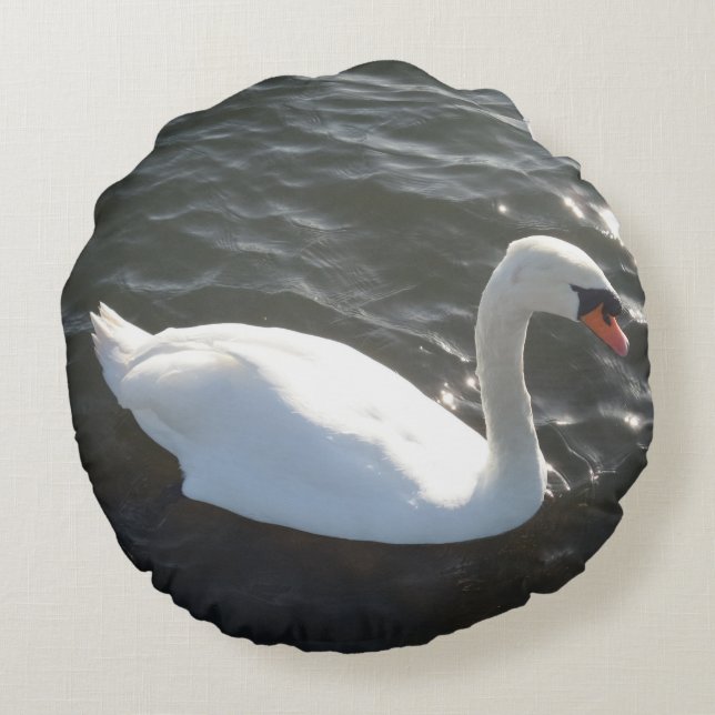 Coussin rond de cygne blanc (Dos)