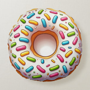 Coussin rond de Donut arrosé - Amusant et réaliste