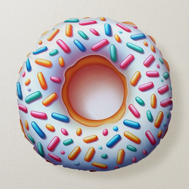 Coussin rond de Donut arrosé - Amusant et réaliste (Devant)