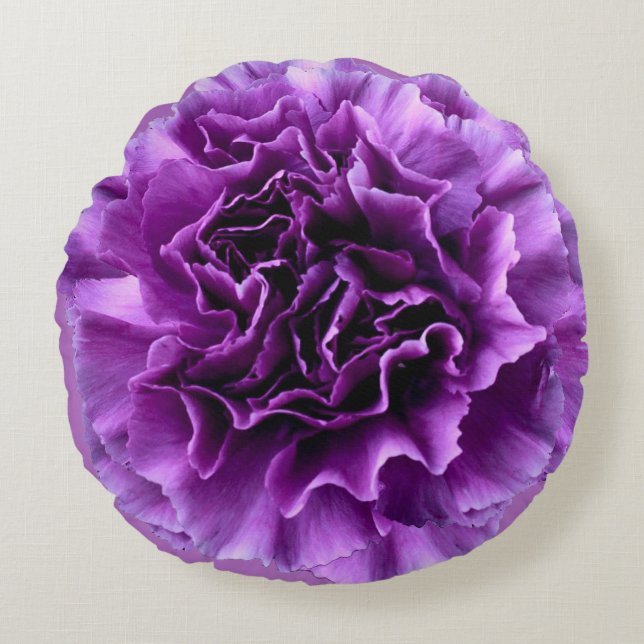 Coussin rond de fleur pourpre d'oeillet (Devant)