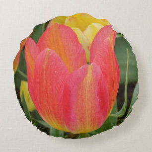 Coussin rond de la fleur de Tulipe jaune rouge