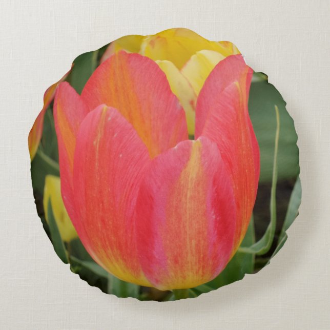 Coussin rond de la fleur de Tulipe jaune rouge (Dos)