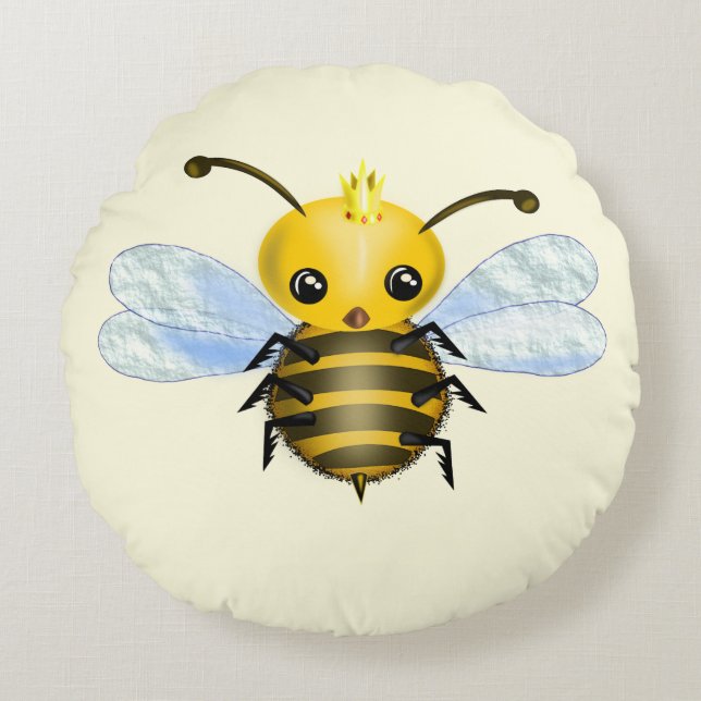 Coussin rond de la jolie reine d'abeille (Devant)