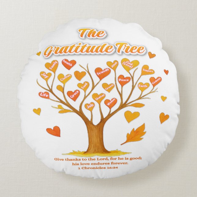Coussin rond de l'arbre de Gratitude Thanksgiving (Devant)