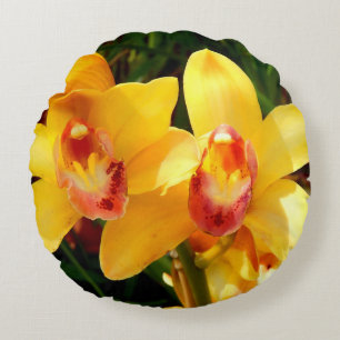 Coussin rond de l'orchidée jaune