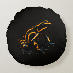 Coussin Rond de Luxe Noir 4 Grenouille Orange Noir